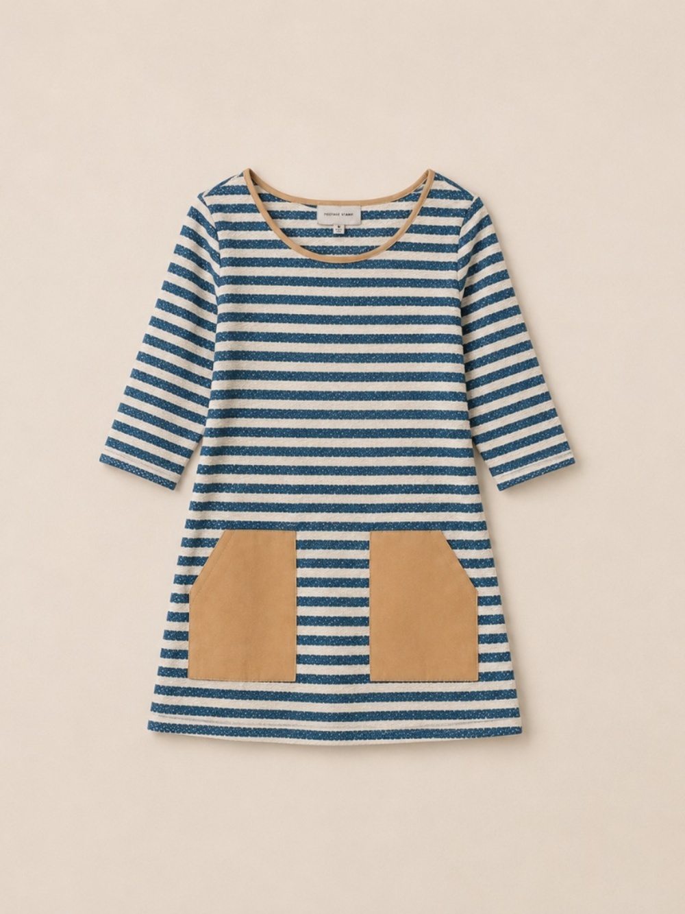 Anthropologie Postage Stamp •  Stripe Tunic Tan Faux Leather